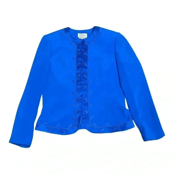 Adrianna Papell Blue 100% Silk Button Front Blazer Jacket Women’s size 8 - Picture 3 of 14